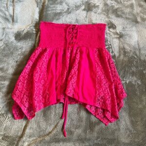 Red Floral Lace-Up Skirt